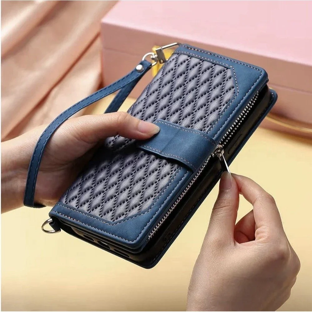 Wallet Phone Case for Google Pixel 7A Blue Flip Cover Stand Card Holder Wristlet